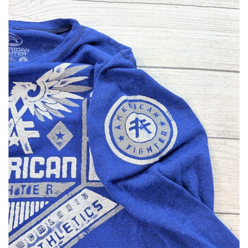 American Fighter Mens Graphic Crew Neck Thermal Long Sleeve Shirt Blue Size M - Picture 6 of 7
